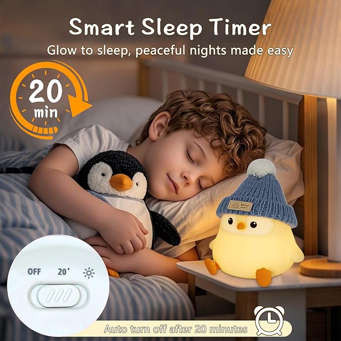 Penguin Lamp with Knit Hat,Kawaii Penguin Night Light,Food Grade Silicone,Dimmable Nursery Nightlight,LED Squishy Novelty Animal Lamp,Kids Room Decor,Funny Gifts for Kids Boys Girls Baby