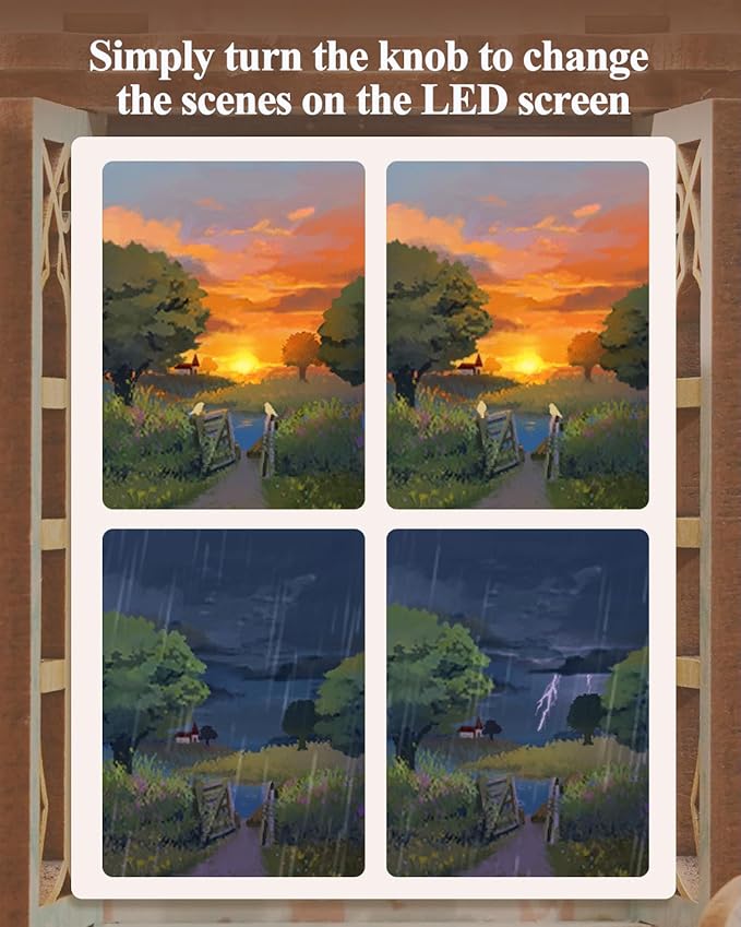 Tonecheer DIY Miniature House Kit, Wooden Dollhouse Kit with White Noise,Tiny Diorama House Building Set with Electronic Screen Craft Kits Make Creative Idea Gifts for Aduls (The Pastoral Home)