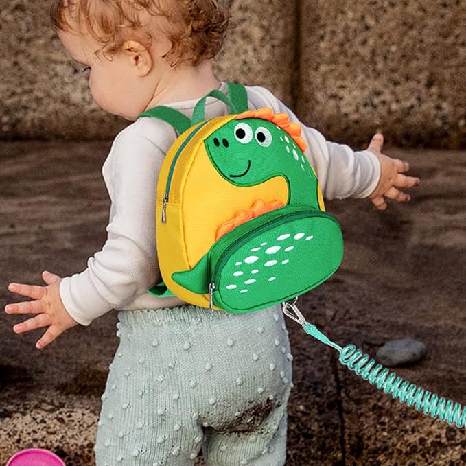 Accmor Toddler Harness Backpack with Leash, Cute Kid Dinosaur Backpacks with Anti Lost Wrist Link, 4 in 1 Mini Child Harness Leash Walking Wristband Rope Baby Protection Belt for Boys Girls (Yellow)
