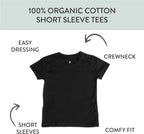 HonestBaby 5-Pack Short Sleeve T-Shirts 100% Organic Cotton Baby, Toddler, Little Kid, Boy, Girl, Unisex