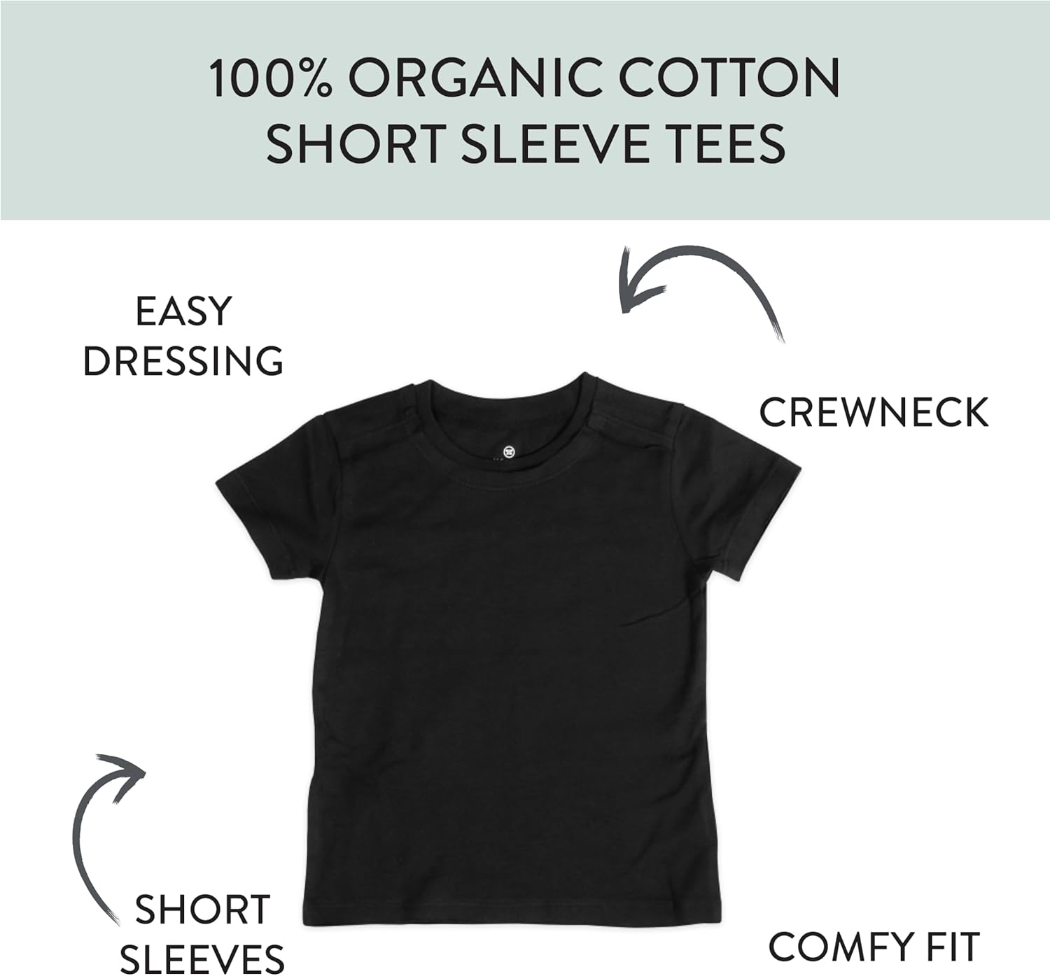 HonestBaby 5-Pack Short Sleeve T-Shirts 100% Organic Cotton Baby, Toddler, Little Kid, Boy, Girl, Unisex