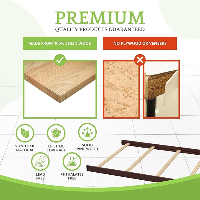 Full-Size Conversion Kit Bed Rails Compatible with Delta Children Convertible Cribs - Solid Wood Rail #0050 - Toddler & Adult Bed Rail for Full-Size Beds - Baby Furniture (Walnut Espresso - 1324)