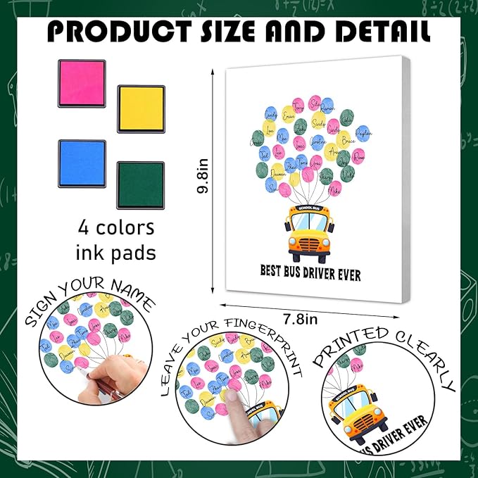 SHLINCO Thank You School Bus Driver Gift, Creative Fingerprint Art Ornaments, Students Thank You For The School Bus Driver Gift, Can Be Used For Desktop Decoration