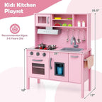 HONEY JOY Kids Kitchen Playset, Wooden Play Kitchen for Toddlers, Microwave, Range Hood, Ice Maker, 18 Cooking Accessories, Little Chef Pretend Play Toy Kitchen Set, Gift for Boys Girls, Dark Pink