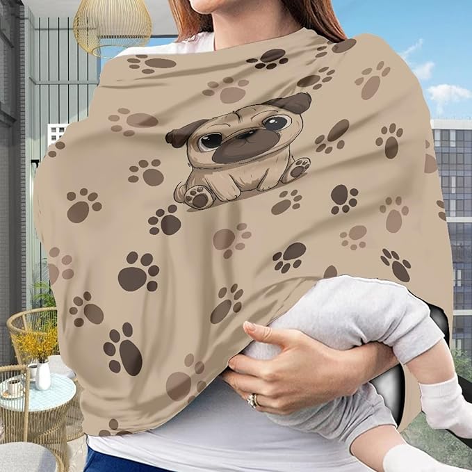 Binienty Brown Dog Paw Prints Infant Carseat Canopy for Boys Girls - Pug Animal Stretchy Breathable Soft Infants Stroller Cover Cozy Car Seat Covers