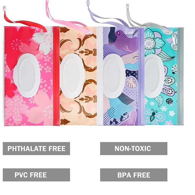 PandaEar 4 Pack Baby Wipe Dispenser, Portable Wipe Holder Refillable Baby Wipes Container Wet Wipe Pouch or outings and Travel