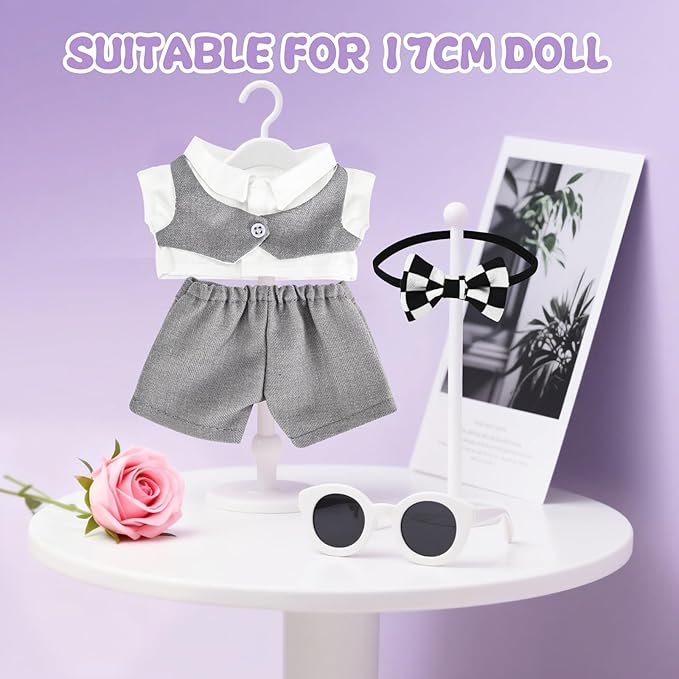17cm Doll Clothes & Accessories Set，Luxe Groom Doll Clothes，White Shirt, Tailored Trousers and Timeless Bowtie- for Ceremonies, Displays, Collectors & Gifts/Wedding Dress/Sweet Meadow