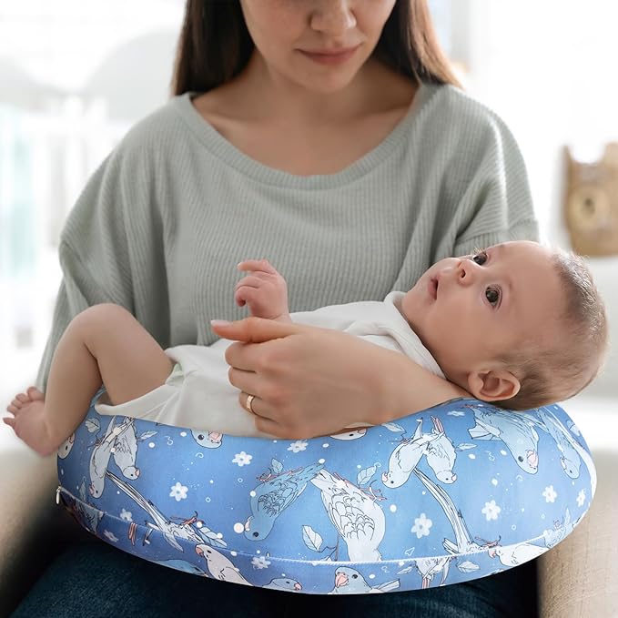 Nursing Pillow with 2 Piece Removable Ultra Soft&Stretchy Cover,Nursing Pillows for Breastfeeding,Tummy time and Baby Sitting Support,Bird Pattern