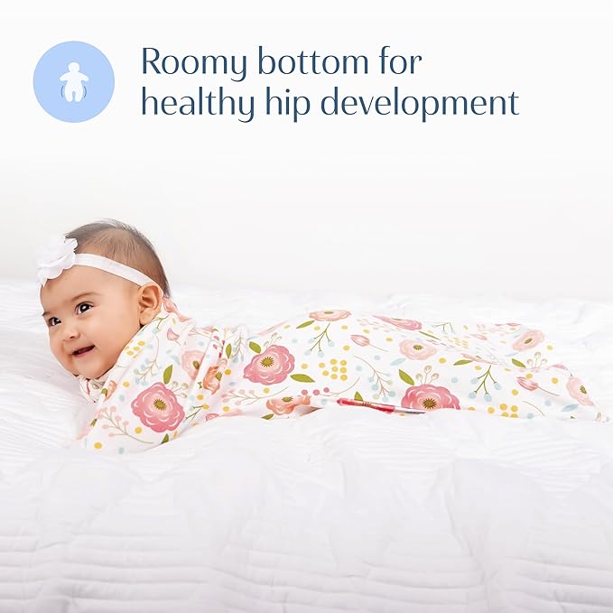 SleepingBaby Zipadee-Zip Transition Swaddle - Cozy Baby Swaddle Blanket with Zipper Convenience - Roomy Wearable Blanket for Easy Diaper Changes - Pretty Poppy, X-Small (3-6 Month)