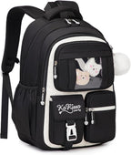 Kids Backpack for Girls - School Bags for Middle School Students - Book Bag for Elementary Primary - Kawaii Ita Backpack - Black and Beige