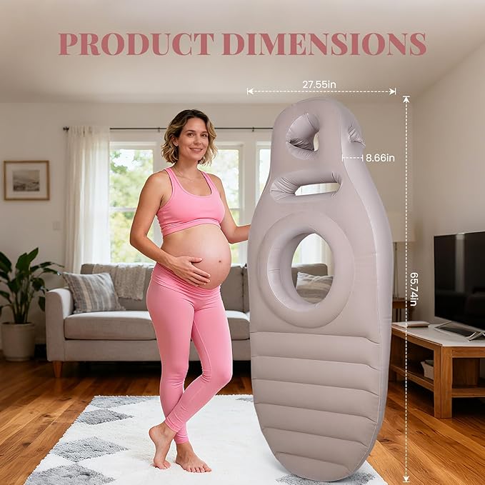 Inflatable Pregnancy Pillow for Pregnant Women - Maternity Mattress with Belly & Head Hole, Relieves Back & Hip Pain, Portable with Electric Pump, Gray