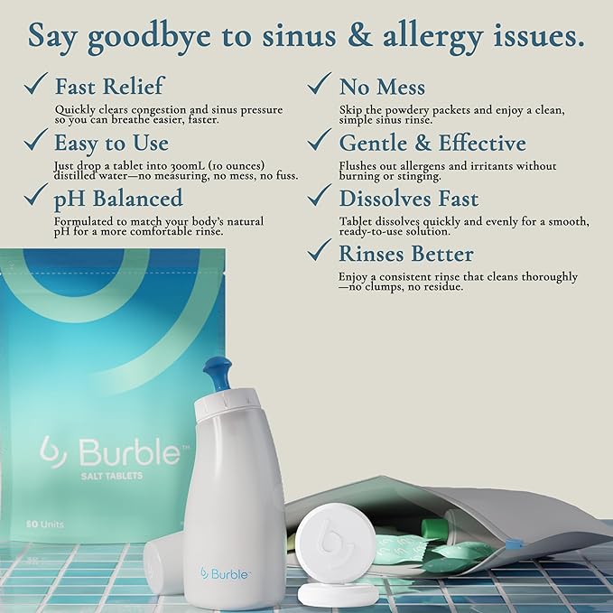 Nasal Rinse Salt Tablets, pH Balanced, A Better Alternative to Saline Packets for Fast Relief, Works with Any Sinus Rinse Bottle Nasal Irrigation System, 30 Count