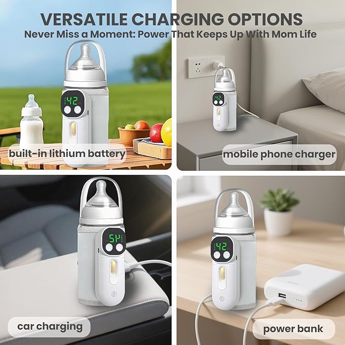 Portable Bottle Warmer for Travel, Warm for 6-10 Hours, Baby Bottle Warmer with Sound Voice Control, Travel Bottle Warmer for Breastmilk