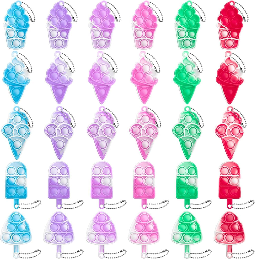30pcs Ice Cream Mini Pop Keychain Fidget Toys, Mini Pop Bubble Fidget Toy,Silicone Mini Pop Toys Fidget Keychain Relieve Anxiety Stress Fidget Toy