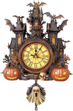 3D Puzzles for Adults Clock-Halloween Cottage Design Model Kit-Mechanical DIY Pendulum Clock with Roman Numerals-Desk Home Office Decor Personalized Gift for DIY Lovers