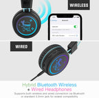 MEE audio KidJamz KJ55BT Personalized Bluetooth Wireless Safe Listening Headphones for Kids w/Custom LED-Backlit Design, Volume Limiter, Microphone; Kids Headset for School/iPhone/iPad/Tablet (Black)