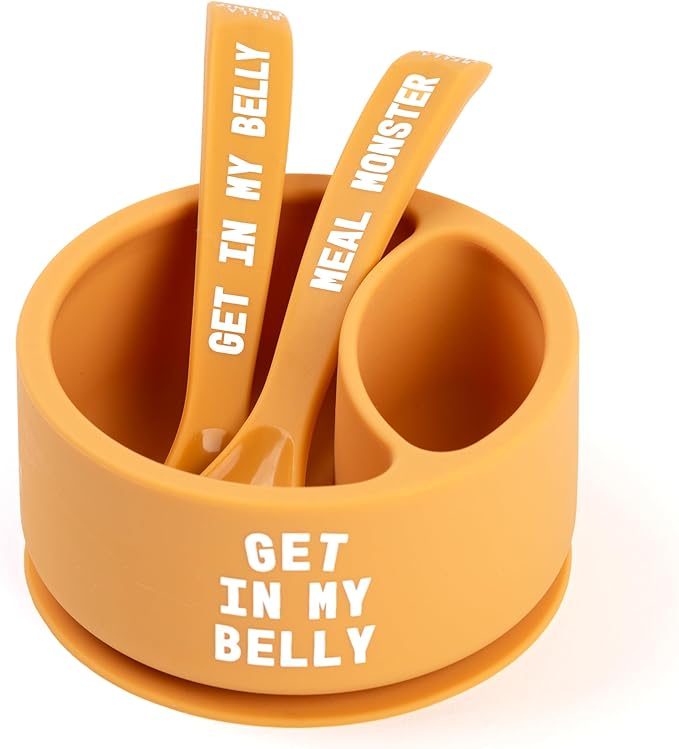 Bella Tunno Silicone Suction Bowl & Spoons for Toddlers & Babies, Food Grade BPA Free Silicone, Non Slip Base, Microwave & Dishwasher Safe, Ideal Baby-Led Weaning Bowl, Miss Mess/Love First Bite