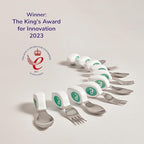 doddl Toddler Utensils, Ergonomic Fork and Spoon Set for Self Feeding, Stainless Steel Silverware for 1-3 Year Olds, BPA Free, Dishwasher Safe (Indigo)