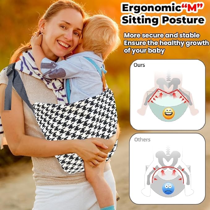 Baby Sling Carrier Adjustable Baby Sling 2025 Upgraded Toddler Sling Comfortable Baby Wrap Carriers Ergonomic-Designed, Travel Friendly Carrying 10-45 Lbs Blackwhite