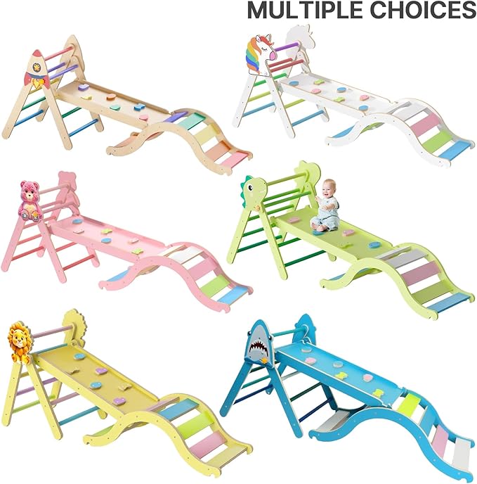 Pikler Triangle Set with Cushion 9 in 1, Climbing Toys for Toddlers Inside, Foldable Wooden Climbing Toys Indoor Jungle Gym Montessori Climbing Set for Toddler 1-3 in Home and Daycare