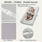 Vegan Leather Changing Pad Cover with Zipper - 31"X 16" - Waterproof Wipeable, Extra Thick & Portable & Non-Slip Diaper Mat - Fits Standard Changing Tables (Gray)