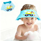 Baby Shower Cap Shield - Adjustable Waterproof Shower Visor for Kids, Soft Baby Hair Washing Shield with Ear Protection, Perfect for Toddlers & Children (Excavator)