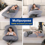 cauzyart Pregnancy Pillows for Sleeping U-Shape Full Body Pillow and Maternity Support - for Back, HIPS, Legs, Belly for Pregnant Women with Removable Bean Velvet Cover(Gray)
