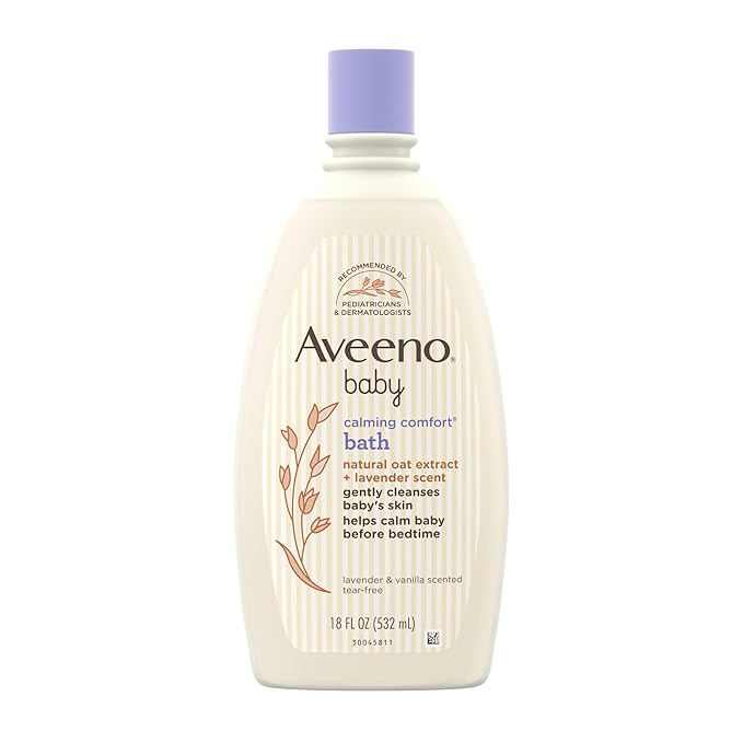 Aveeno Baby Nighttime Calming Comfort Bath, Body & Hair Wash with Relaxing Lavender & Vanilla Scents & Natural Oat Extract, Tear-Free Formula, Paraben-, Phthalate- & Soap-Free, 18 Fl. Oz