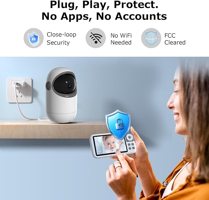 5'' Video Baby Monitor with Camera and Audio,36-Hrs Battery Life,HD Camera Remote Pan Tilt 3X Zoom,Long Range Baby Monitor No WiFi,Night Vision,Portable,2-Way Talk,VOX-Saving Power IPS Screen