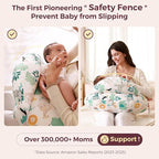 Momcozy Pioneering Safety Fence Nursing Pillow for Breastfeeding- Wider Feeding Pillows for More Support for Mom & Baby- Easier Nursing & Hand Free- Fit for All, Removable Cotton Cover