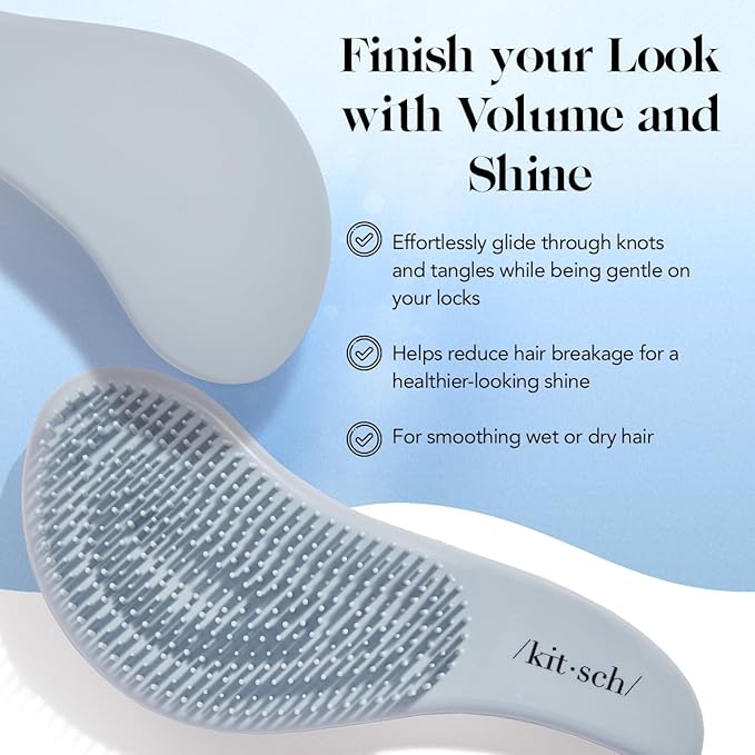 Kitsch Detangler Brush – Gentle Curly Hair Brush with Flexible Bristles for All Hair Types - Wet or Dry | Detangling Hair Brushes for Women & Men, Adults & Kids - Haze Blue