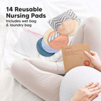 Organic Nursing Pads - 14 Washable Viscose Derived from Bamboo Breastfeeding Pads, Wash Bag, Reusable Breast Pads for Breastfeeding, Nipple Pads for Breastfeeding Essentials (Sweetheart, L 4.8")