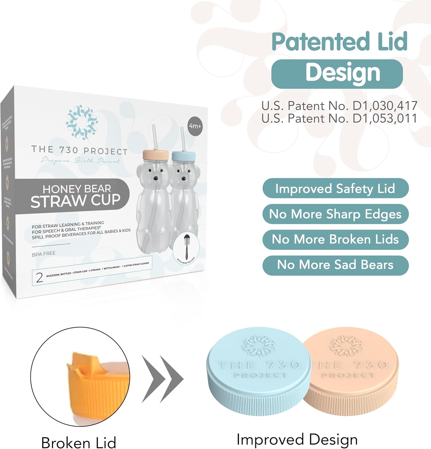 Honey Bear Straw Cup for Babies, 2-Pack Honey Bear Bottle with Travel Lid, Therapy Learning Honeybear Straw Cup, Baby Bottle Set, 8 oz, Creamsicle & Blizzard