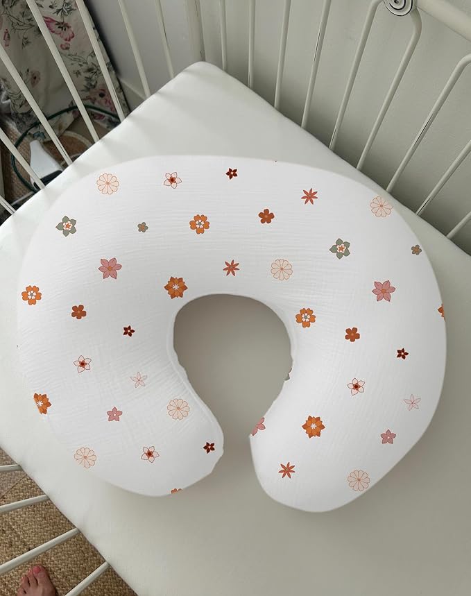 Nursing Pillow Covers 2 Pack, Muslin Nursing Cover for Breastfeeding Pillows, Comfortable for Baby Girls and Boys (Sage & Flower-B)