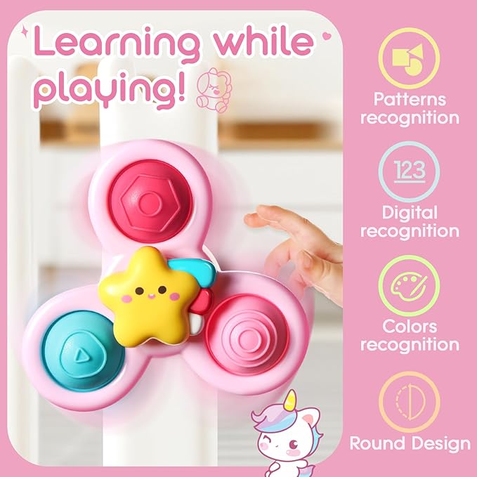 ALASOU 3PCS Pop Suction Cup Spinner Toys for 1 Year Old Boy Girl|Novelty Spinning Tops Toddler Toys Age 1-2|Sensory Baby Bath Toy for Toddlers 1-3|12 18 Months Boy Birthday Gift for Infant