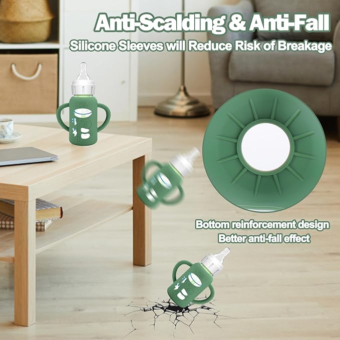 BUSOHA 3 Pack Silicone Sleeves for Dr. Brown's Glass Baby Bottles - Drop Protection Baby Bottle Sleeves Compatible with Dr. Brown's Newborn Glass Bottles with Silicone Handles,4 oz