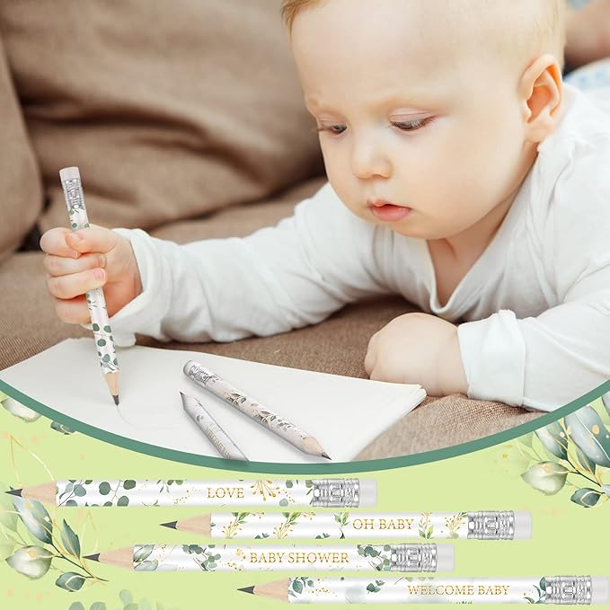 Tinlade 60 Pcs Sage Green Baby Shower Golf Pencils with Erasers Small Kids Sharpened Mini Pencils for School in Bloom Baby Shower Supplies