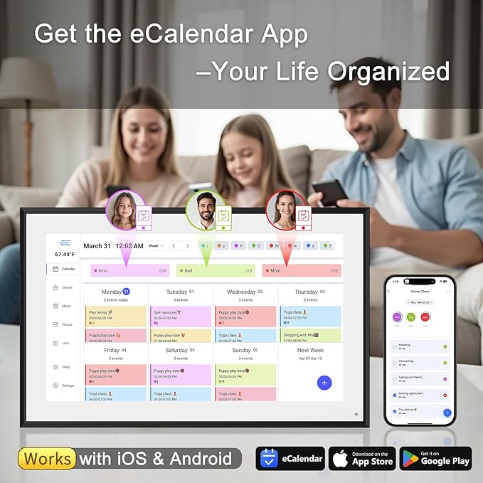 10.1 Inch Smart Digital Calendar & Chore Chart Full HD Touchscreen Display WiFi Sync Electronic Planner for Family Schedules Includes Desk Stand Streamline Home Organization Gift for mother mom women