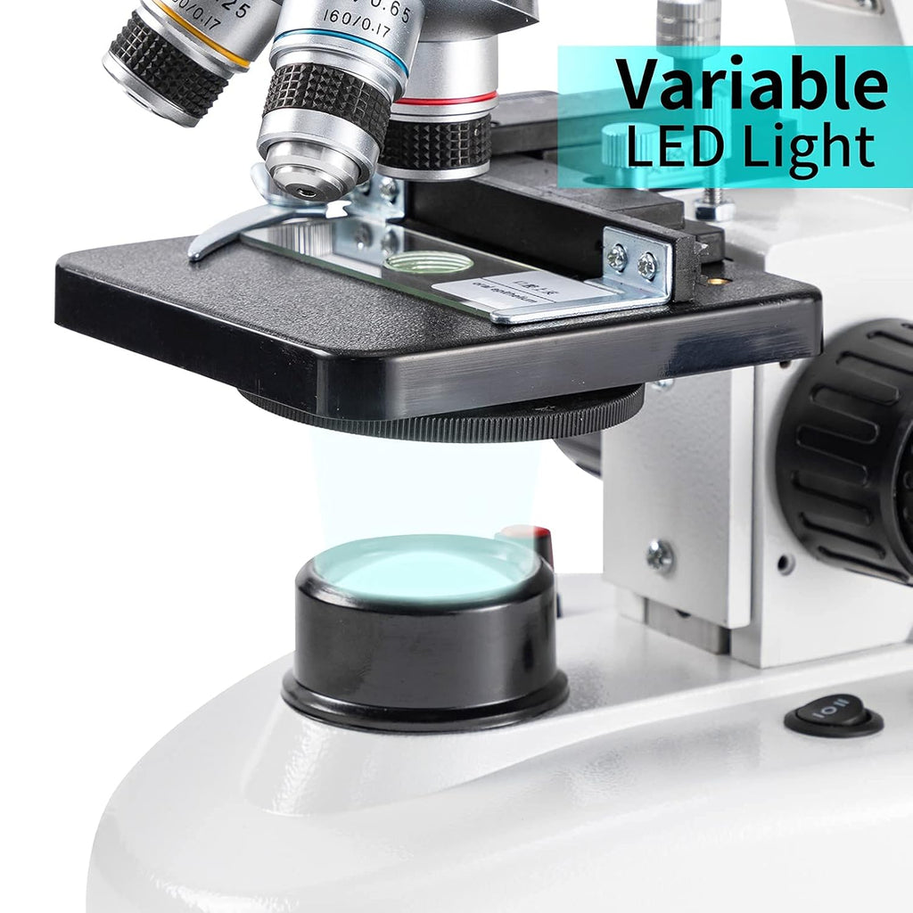 Compound Binocular Microscope,WF10x and WF25x Eyepieces,40X-2000X Magnification, LED Illumination Two-Layer Mechanical Stage,Microscope for Adults…