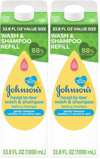Johnson's Head-To-Toe Gentle Body Wash & Shampoo for Baby's Sensitive Skin & Hair, Tear-Free, Sulfate-Free & Hypoallergenic, Value Size Refill, 33.8 fl. oz (Pack of 2)