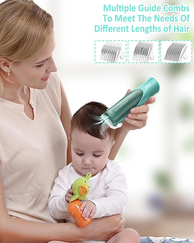 Baby Hair Clipper,Vaccum Hair Clippers for Kids/Toddlers,Cordless Baby Hair Cutting Kit with Two Modes,Baby Hair Trimmer Haircut Machine in Large Hairs Storage Space,Rechargeable,Waterproof