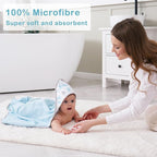 Viviland Baby Towels and Baby Wash Cloths Set Hooded Baby Towels Baby Wipes Absorbent Bath Face Towels Burp Cloths or Face Towels for Girl Boy 6-Pack Size 28 x 28 Inch(Dinosaur)