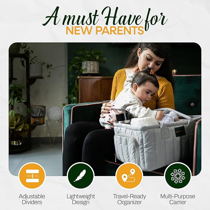 Large Diaper Caddy Organizer with Handle – Baby Basket for Nursery, Car, and Changing Table – Portable Baby Storage with Compartments – Perfect for New Parents and Baby Shower Gifts (Gray)