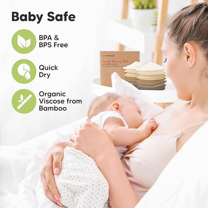 Organic Nursing Pads - 14 Washable Viscose Derived from Bamboo Breastfeeding Pads, Wash Bag, Reusable Breast Pads for Breastfeeding, Nipple Pads for Breastfeeding Essentials(Coffee, XL 5.5")