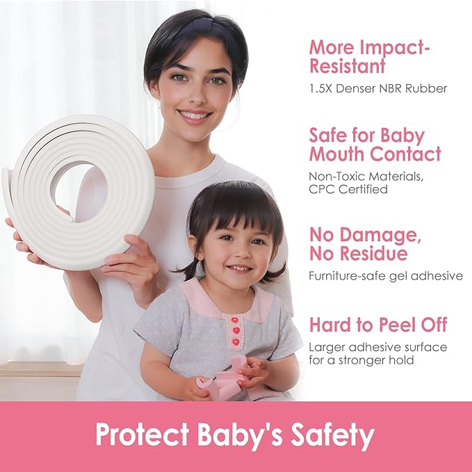 Baby Proof Corners and Edges, (Large 16.5FT Edge +8 Corners) Baby Proofing Corner Guards, Soft Rubber Foam Edge Protector, Furniture Tables Bumper Guard for Baby Safety, Beige