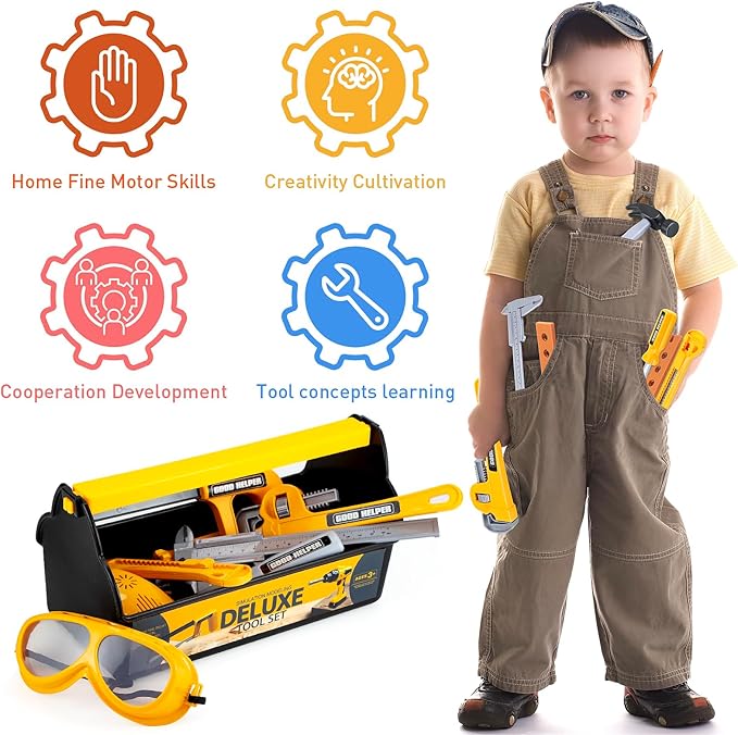 Zealous Kids Tool Set for Boys,Toddler Tool Set with Kids Tool Box & Electronic Toy Drill,Construction Pretend Play Tools for Kids,Toys for 3 4 5 Year Old Boys,Toddler Boy Toys