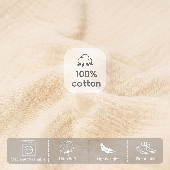 FUNUPUP Muslin Nursing Pillow Cover Compatible with Boppy Nursing Pillow, Soft Baby Nursing Covers for Breastfeeding Pillows for Baby Boys Girls, Beige