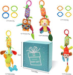 Bloobloomax Baby Soft Hanging Rattle, Car Seat Stroller Toys with Plush Animal C-Clip Ring for Infant Babies Boys and Girls 3 6 9 to 12 Months (12PCS-A)