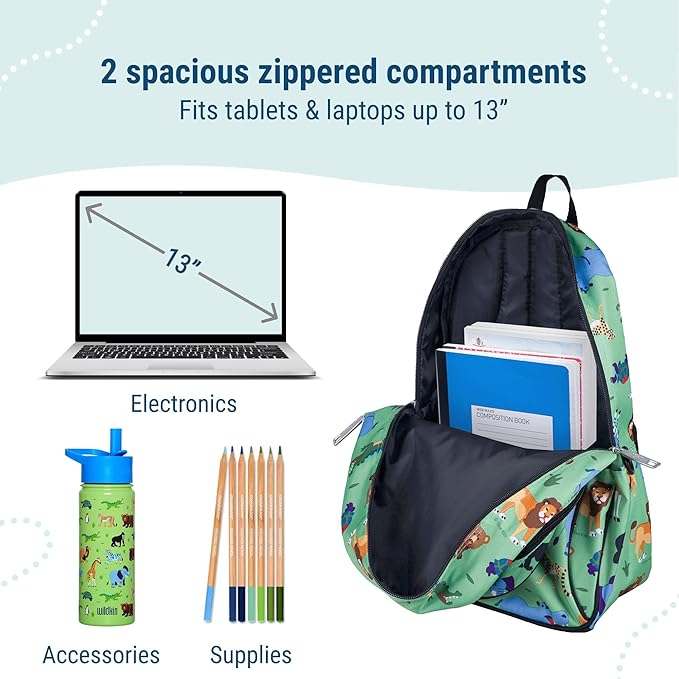 Wildkin 15-inch Kids Backpack – Durable, Padded, Adjustable for School & Travel - Wild Animals