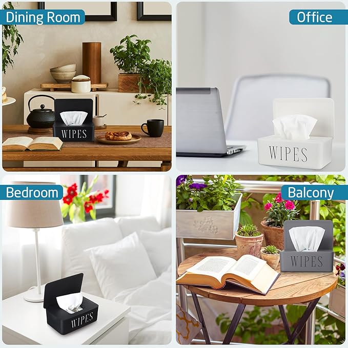 3 Pack Baby Wipes Dispenser Holder Wipe Container for Bathroom with Lid Toilet Tissue Paper Storage Refillable Box for Home Office Cars(Small,Black, White, Gray)